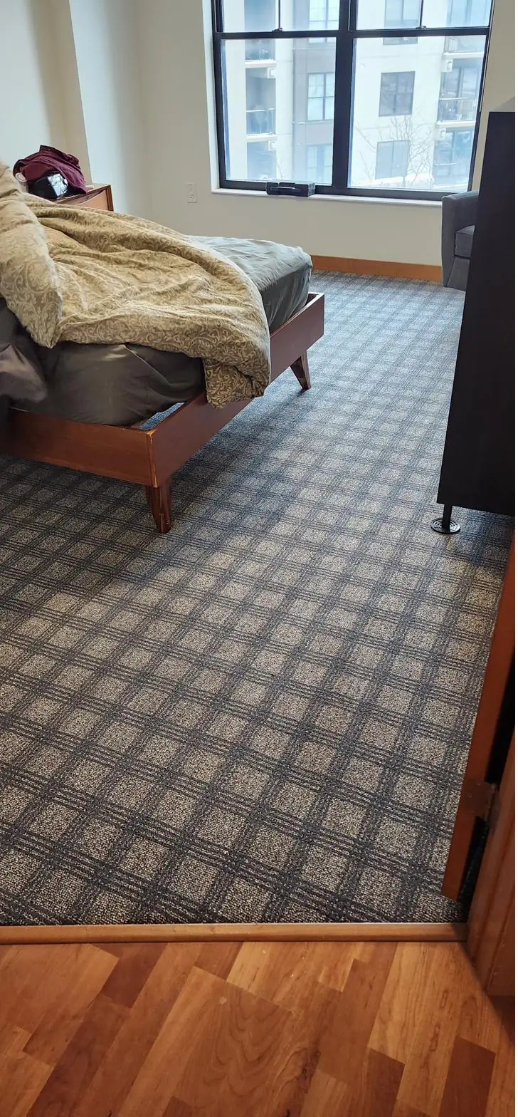 Windowpane carpet in a bedroom — a QFI install